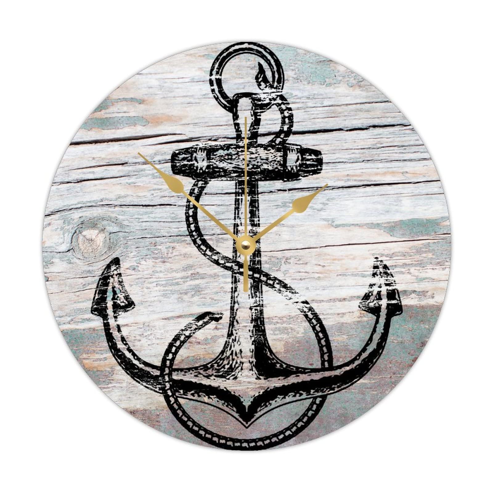 Horloge murale ancre marine en bois silencieuse sans tic-tac 38cm