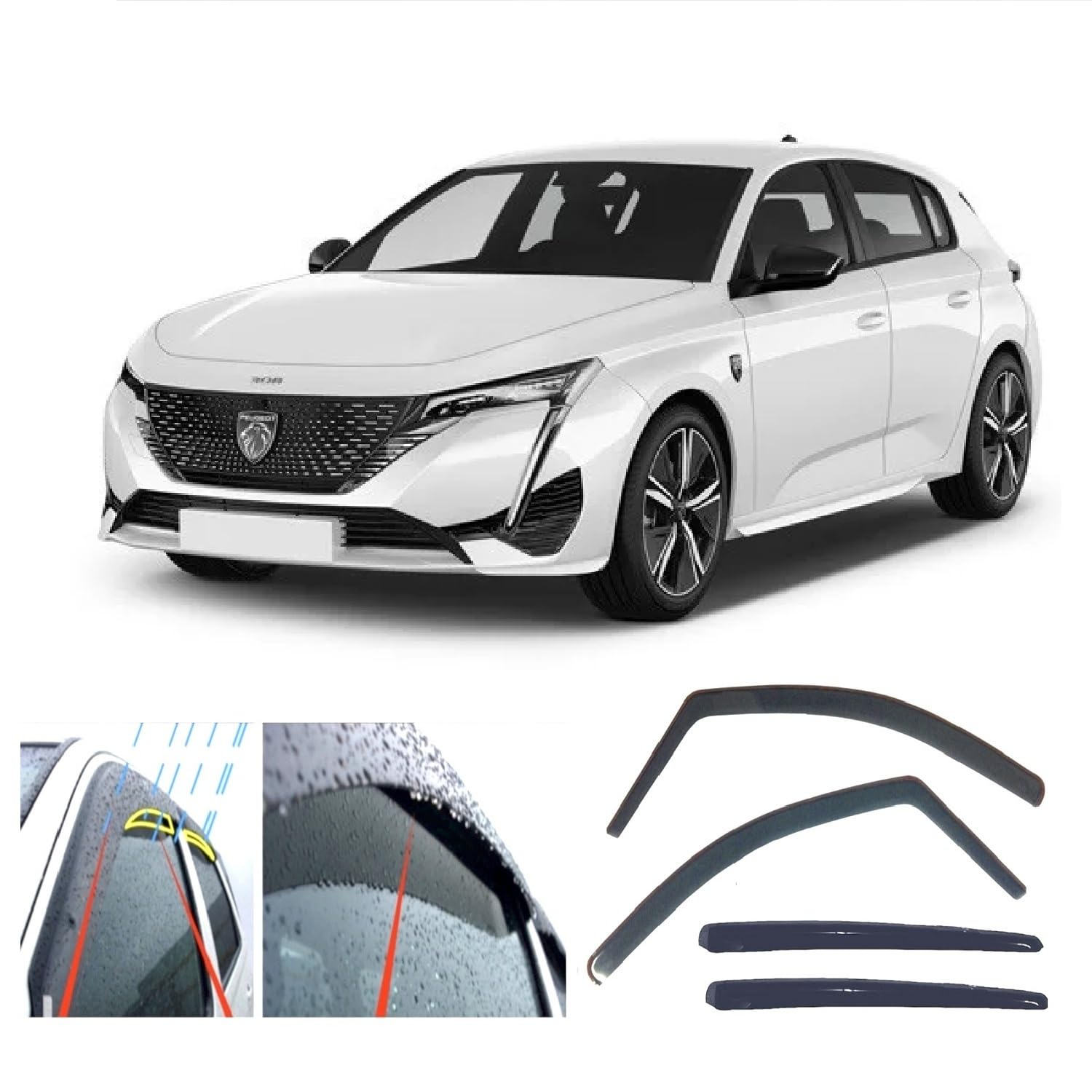 4 déflecteurs d'air pour Peugeot 308 III 5 portes Hatchback 2021 2022 2023 2024 2025 2026