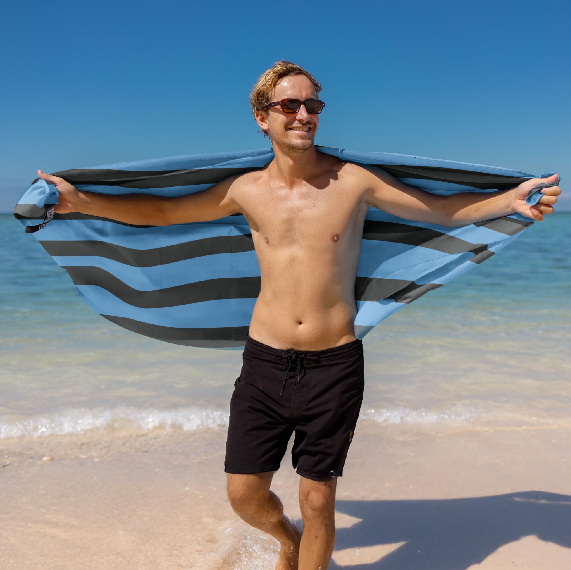 Zenacross - Telo Mare Microfibra - Asciugatura Rapida e Anti-Sabbia - Légère, fine et séchant rapidement - Asciugamano Grande Telo Mare XXL 90x180 cm - Nero e blu