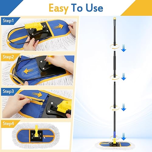 Miniatura 7 de Trapeador de polvo comercial de 16 pulgadas para limpieza de suelos, escoba industrial en seco y húmedo con 2 almohadillas lavables para pisos