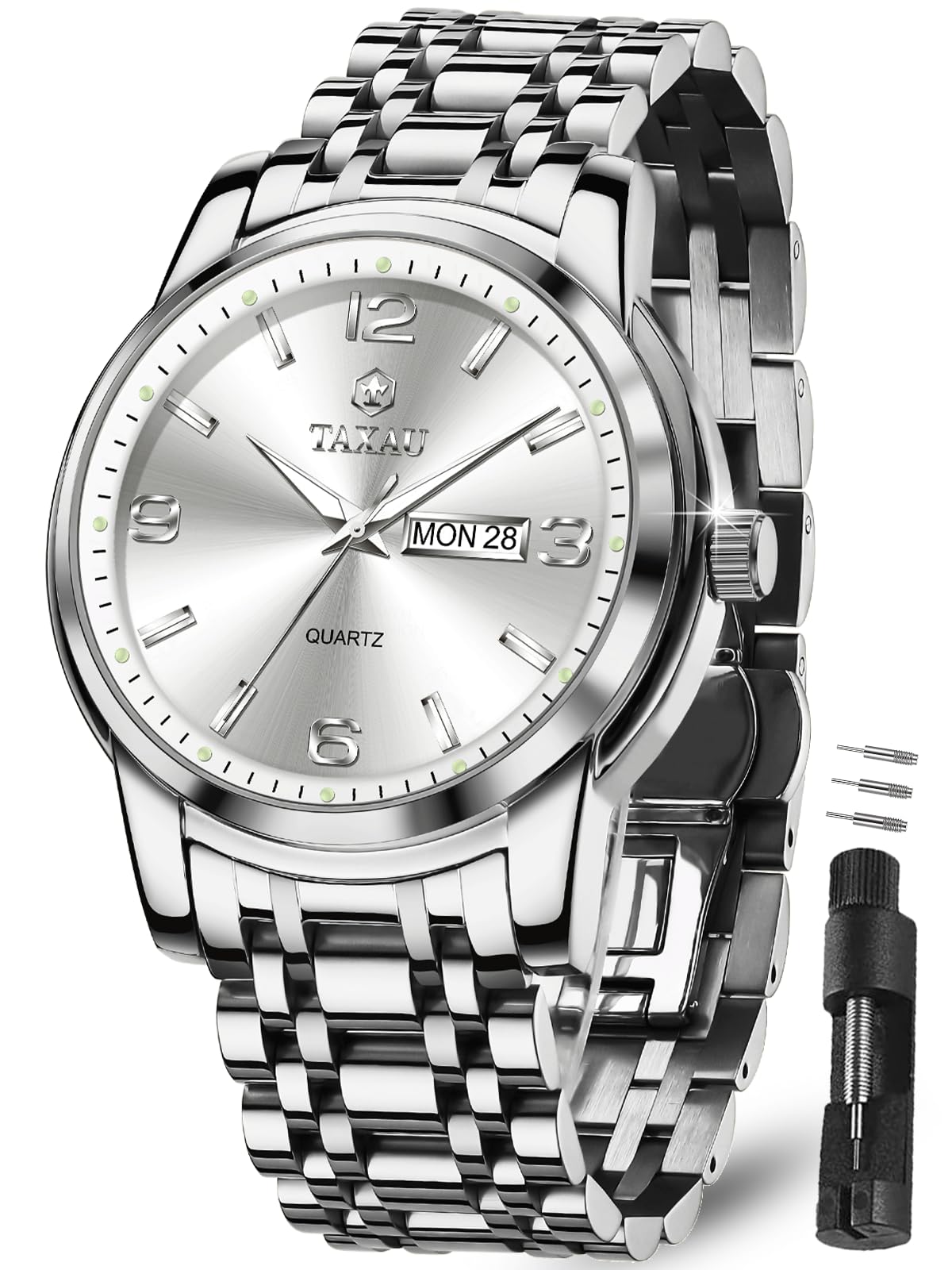 Taxau Wasserdicht Edelstahl Kleid Luxus Business Multifunktion Leuchtend Datum Geschenk Herrenuhr