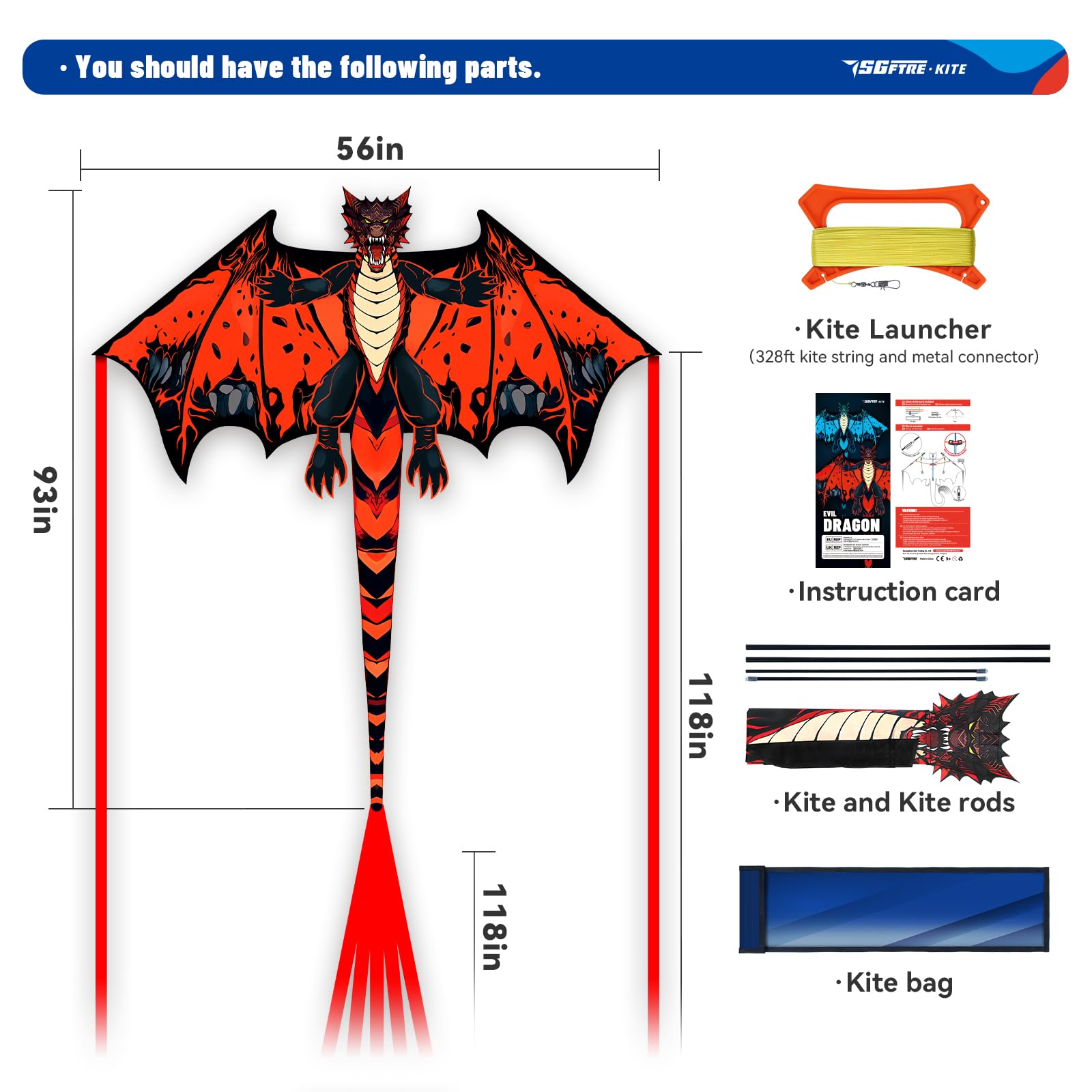 SGftre Cerf-volant dragon maléfique rouge pour enfants et adultes, facile à voler, corde à une ligne avec queue pour cerf-volant de plage, cerf-volant pour activités de plein air, fêtes de famille et