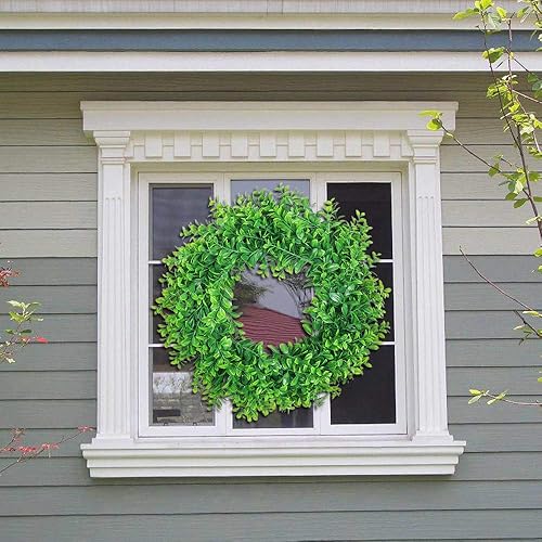 Miniatura 6 de U'Artlines Corona artificial de 18 pulgadas, vegetación artificial de primavera verano para colgar en la puerta principal de la casa, ventana, boda