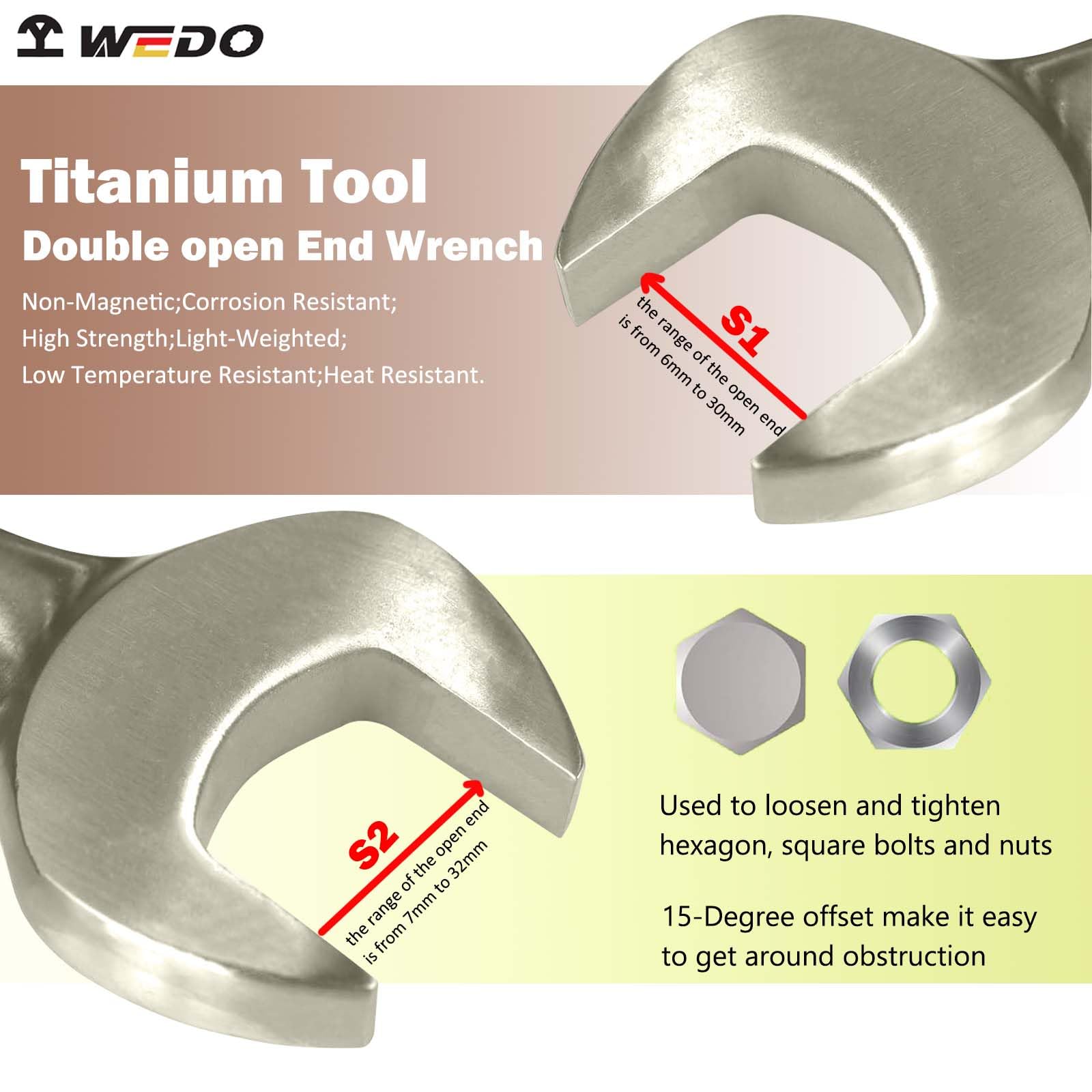 WEDO Titanium Open End Wrench,Metric,Double Side Open End 12x14mm,15 Degree Offset,Length 180mm,Lightweight,Non-Magnetic,Corrosion Resistant,One-time Die-Forged,Apply in Aerospace,Marine - Image 4