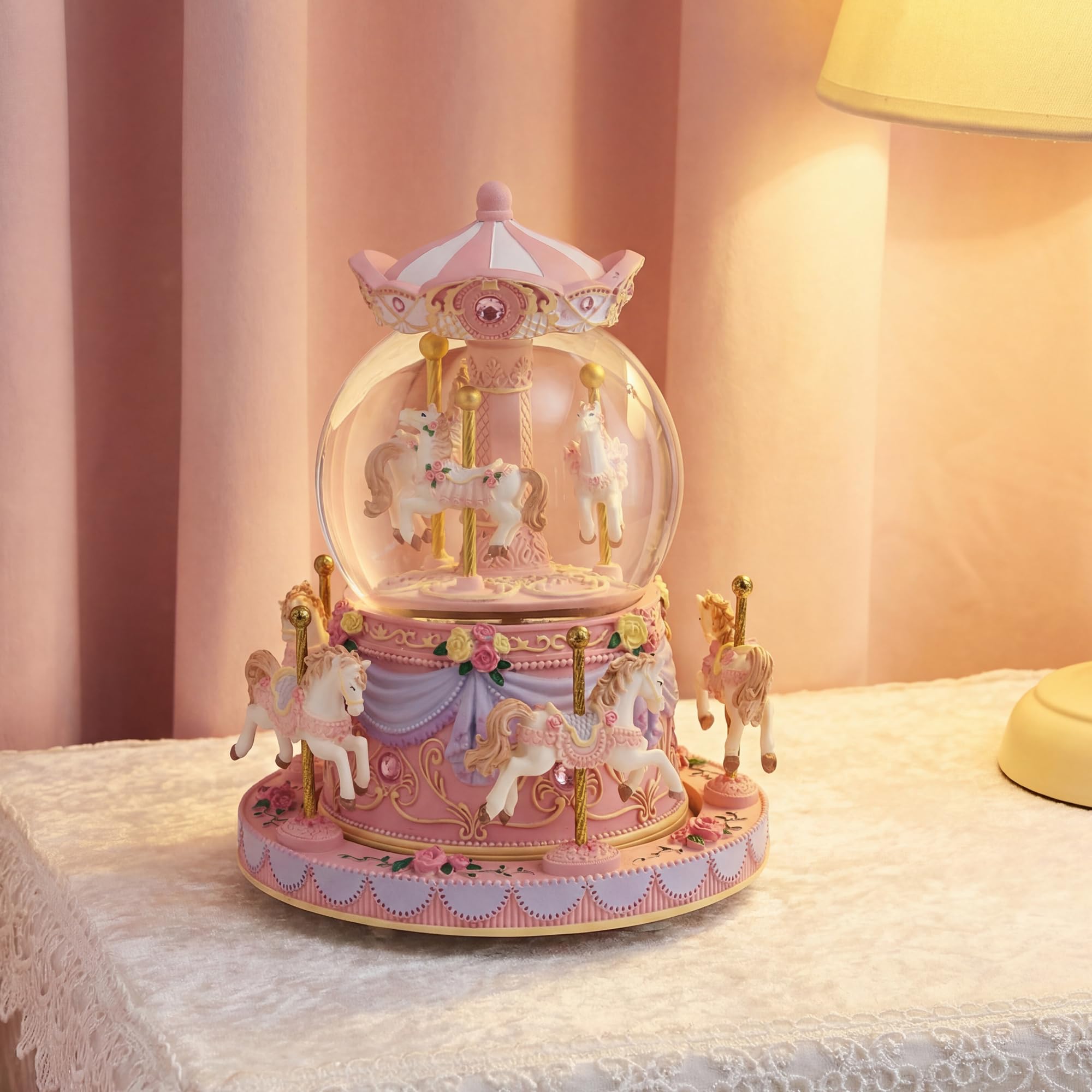 Carousel,Carillon con neve a forma di globo musicale, regalo per anniversario, compleanno, per moglie, figlia, fidanzata, mamma, San Valentino, giostra con luci gioca castello nel cielo