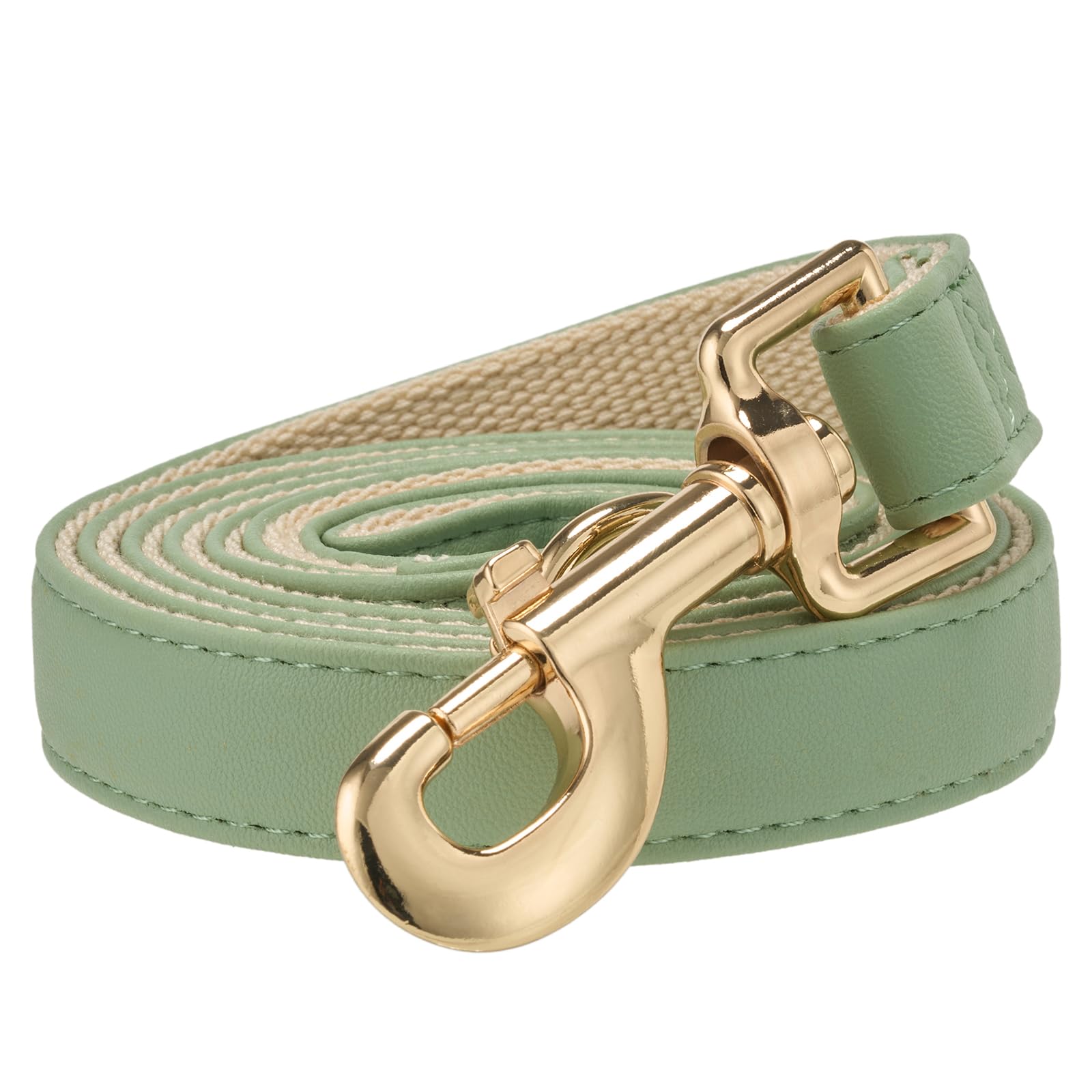 YUDOTE 150cm Soft Cotton Dog Lead with PU Leather, Sage Green, Comfortable Flat Pet Leash for Medium Dogs Daily Walking, Running and Outdoor Activities