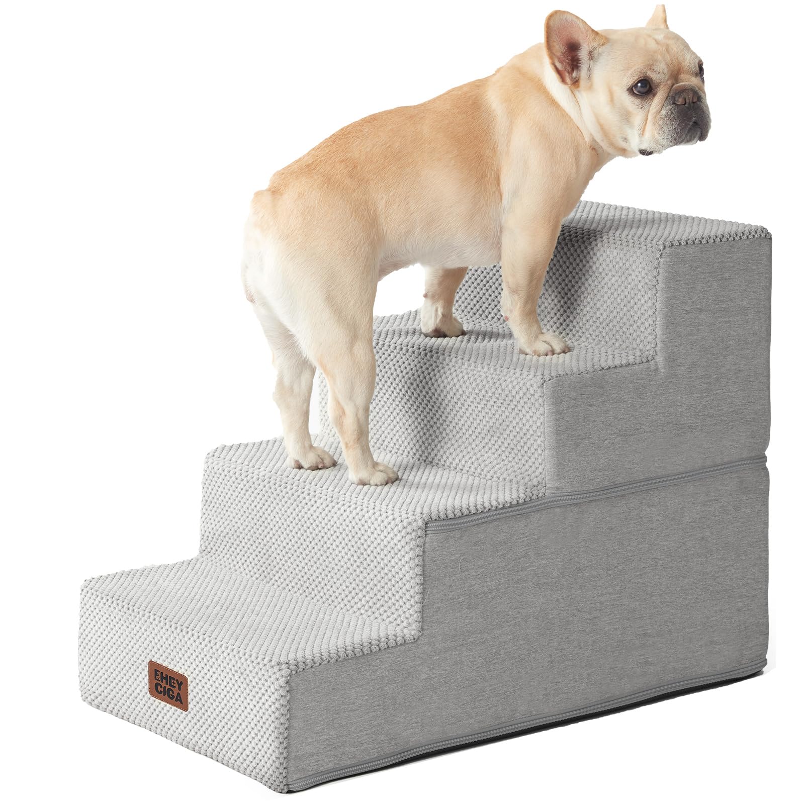 EHEYCIGA Dog Stairs for Bed 18" H, 4-Step Dog Steps for High Bed, Light Grey