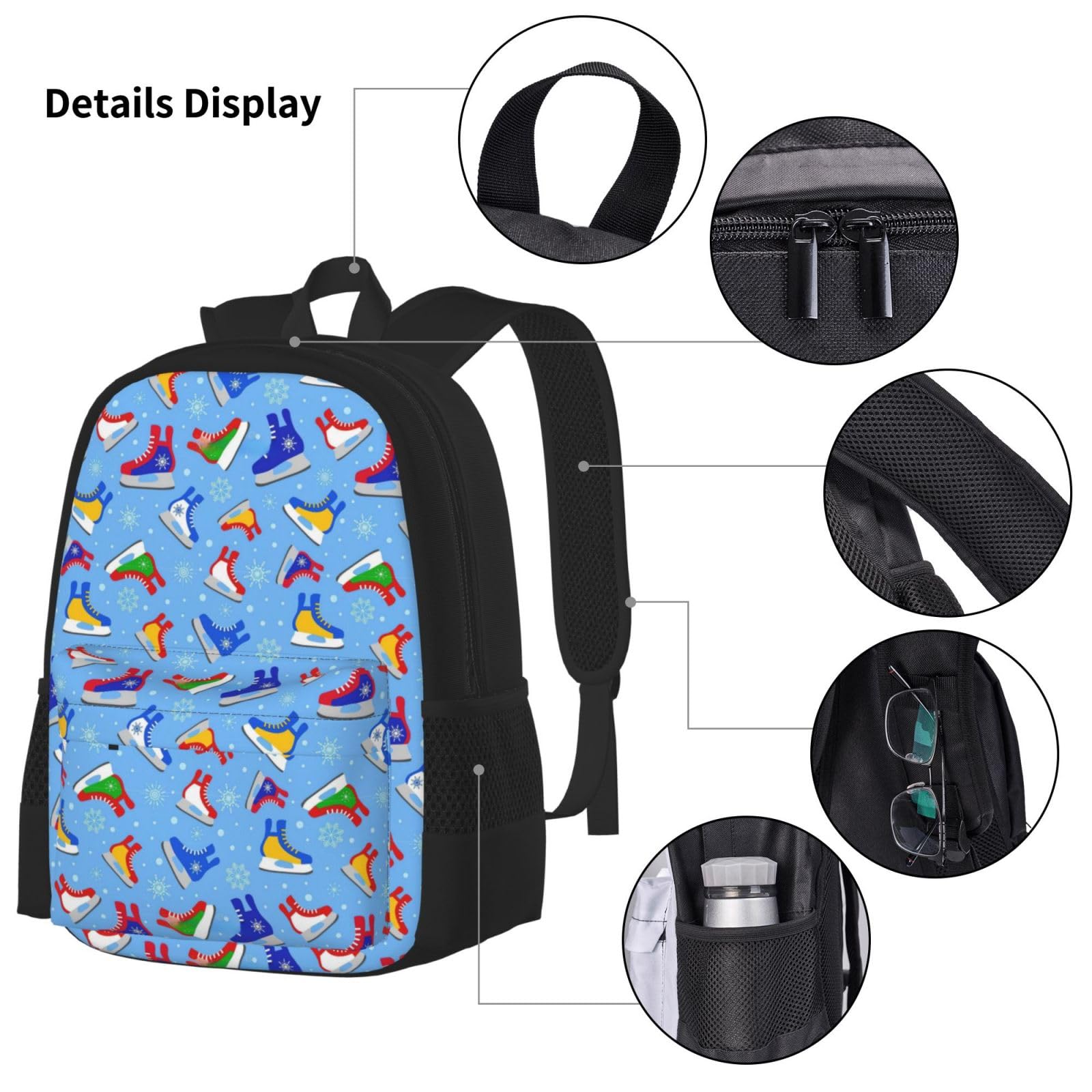 Hockey Elements Creative Pattern Print Set 3 pièces Sac à dos décontracté (sac à dos + sac banane + petite pochette), unisexe