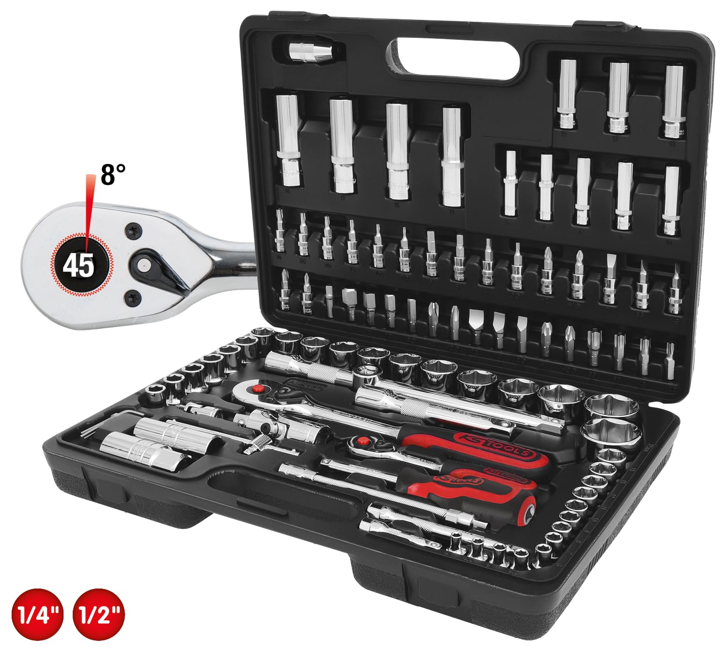 KS Tools 918.0796 1/4" + 1/2" Juego de llaves de vaso CHROMEplus, 96 pzs