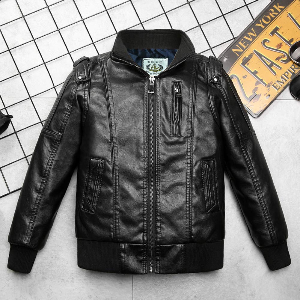 Jungen Verdickte Lederjacke PU Leder Kinder Mädchen Flaumgefüttert Bikerjacke Warm Outwear Kleidung Mantel