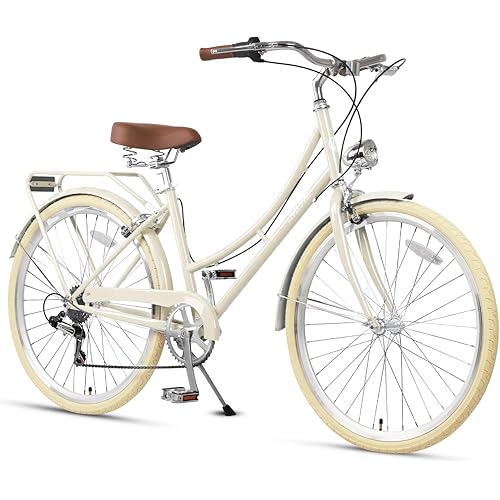 AVASTA Hybrid Bike for Adult Women Female Lightweight Step Through 26 inch Hi-Ten Steel Frame City Commuter Comfort Lady Bicycle, 6-Speed, Multiple Colors