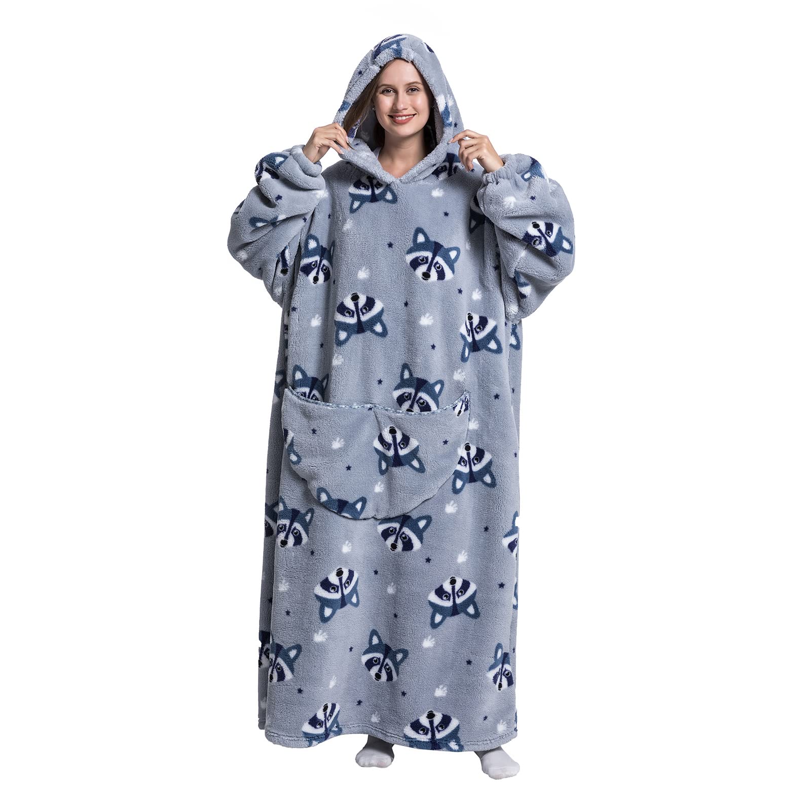 JOREAY Sweat à Capuche Femme, Pull Plaid Oversize en Polaire Couverture à Capuche, Douce et Chaude Plaid avec Manche avec Capuche Homme, Cadeau