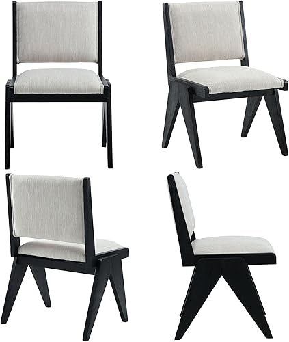 Miniatura 6 de VESCASA Sillas de comedor tapizadas con patas de madera negra, sillas de comedor acolchadas modernas de lino de mediados de siglo con respaldo