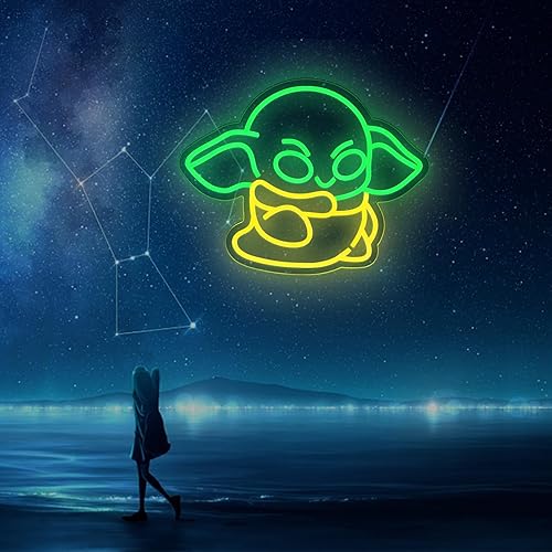 Miniatura 7 de Letrero de neón de Alien  Baby Alien con 9 niveles de ajuste de brillo y alimentado por USB, decoración de habitación de Star War, letrero de neón