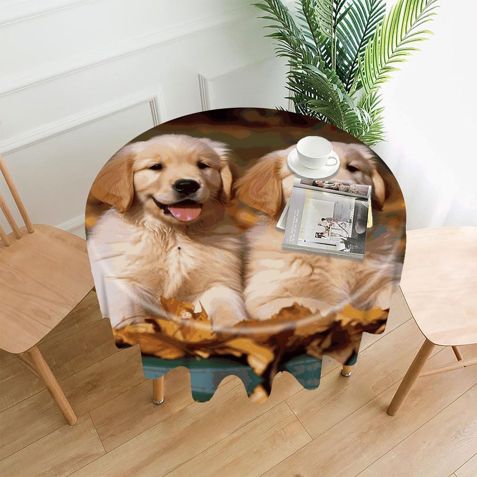 MUSM 60 Inch Golden Retriever Dogs Puppies Pets Round Tablecloth Wipeable Washable Table Cover for Kitchen and Dining Room Decorative Table Cloth for Party Holiday Picnic Outdoor