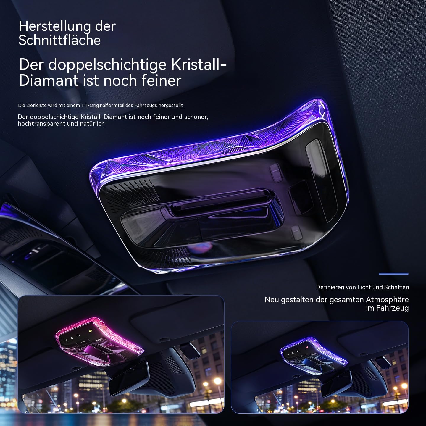 Kristall-Zierleiste kompatibel mit E-Klasse W214 / C-Klasse W206 / GLC X254 / S-Klasse W223, Rahmen für Dachleselampe, hochtransparentes PC-Material, Diamant-Effekt Innenraum-Dekor – 1 Stück (W206)