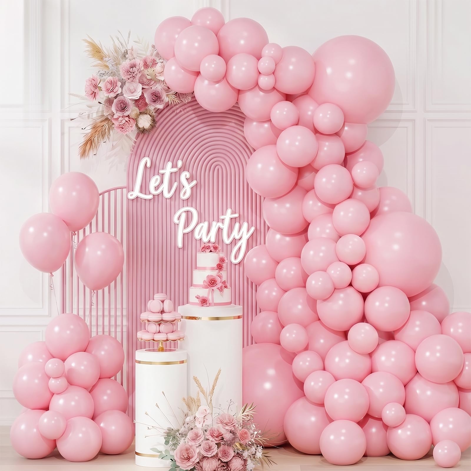 QIFU Pink Balloon Arch Kit - 100 Pcs Baby Pink Balloons for Girls Birthday