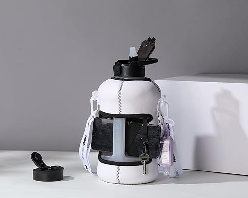 Miniatura 6 de H2O Capsule - Botella de agua de medio galón, con funda de almacenamiento y pajilla cubierta, contenedor grande con asa para bebidas, reutilizable,