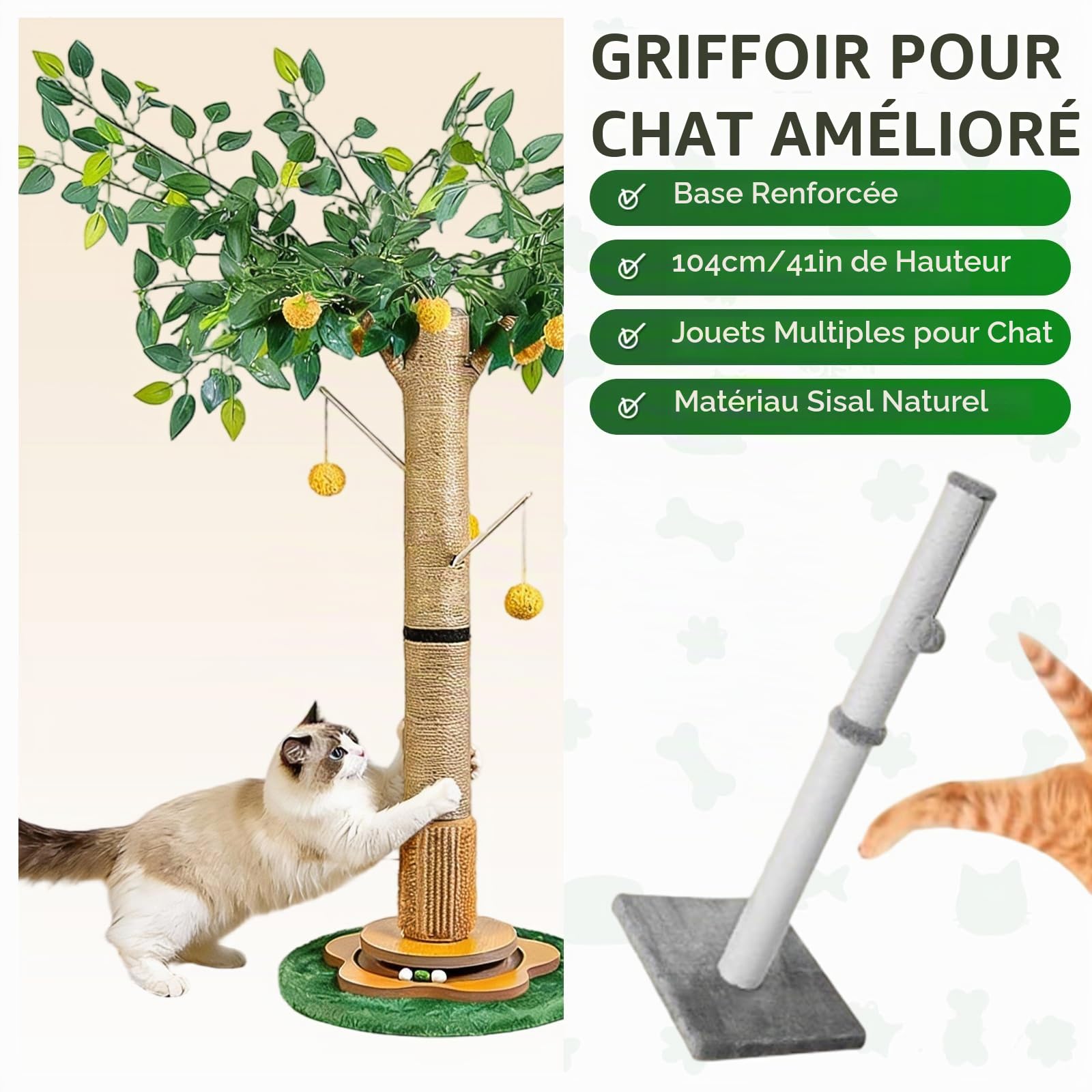 Arbre à chat - 85 cm - Avec balles interactives et corde en sisal - Pour petits et grands chats