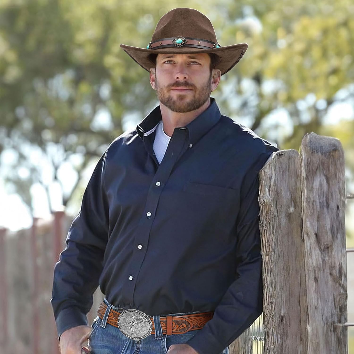 SANSTHS Cowboy Hats for Men Women Cowgirl Hat Wide Brim Felt Hats Western Leather Cowboy Hats for Lover
