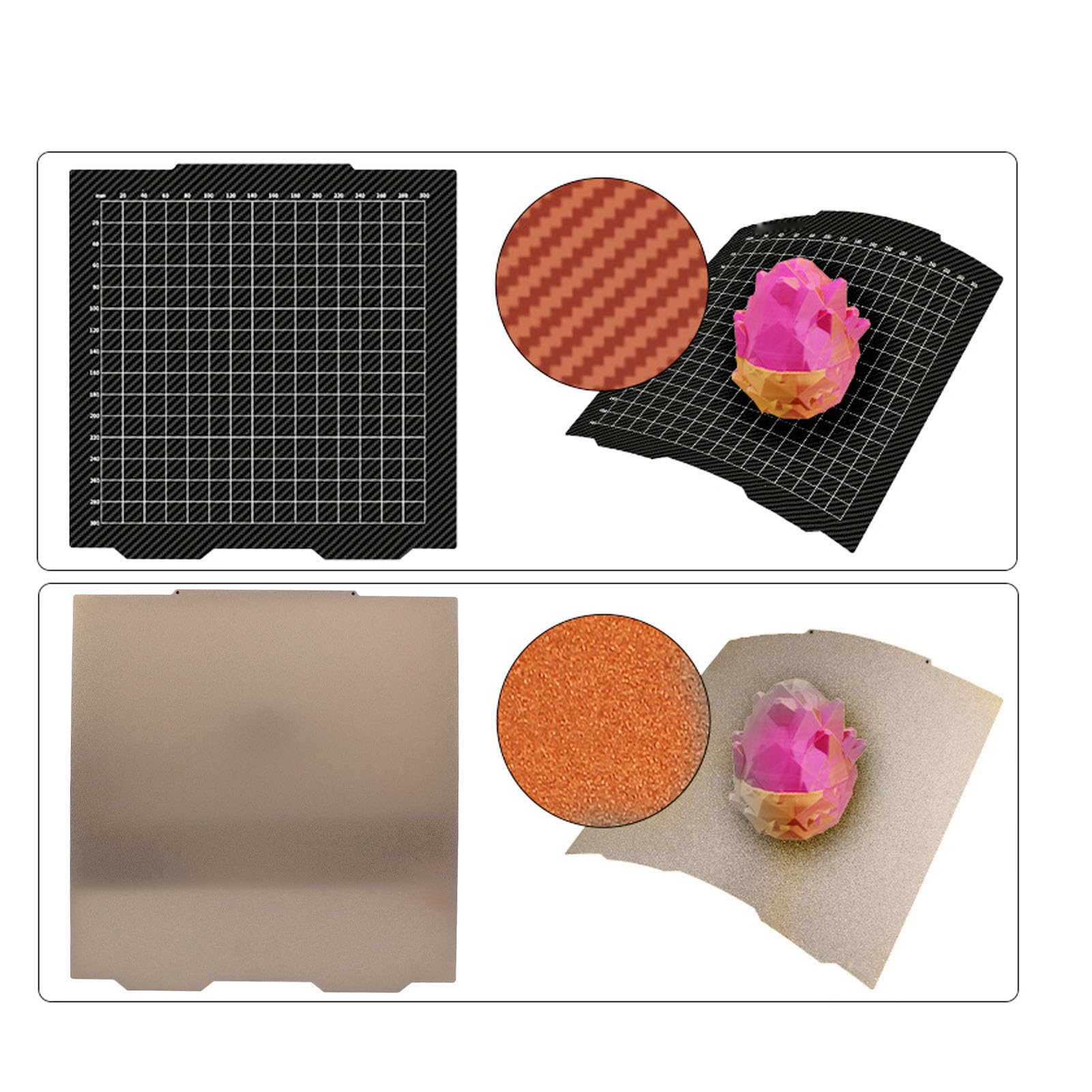 Bauplatte Für 3D-Drucker, 365 X 365 Mm, Doppelseitige Kohlefaser-PET-Pulverbeschichtung, Magnetisches PEI-Federstahlblech, Hitzebeständig, Für Multimaterial-3D-Drucker