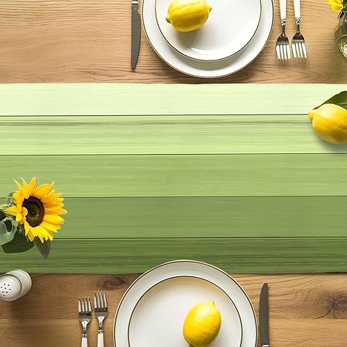 Miniatura 311 de Camino de mesa de algodón y lino estilo granja rústico retro, textura de madera de granero, color degradado marrón y gris, antideslizante,