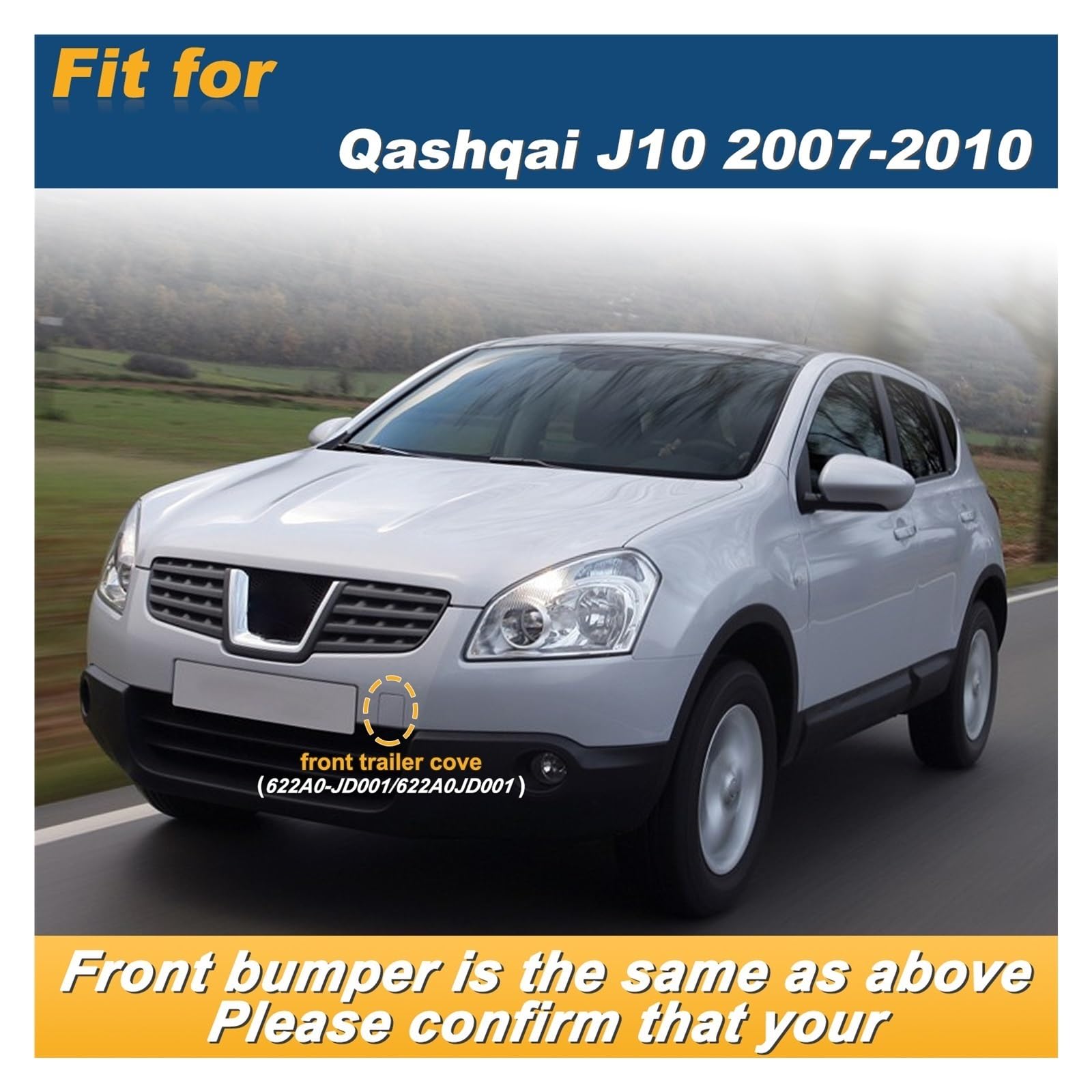 Tappo Copertura Gancio Traino Anteriore Per Nissan Qashqai J10 2007-2010 – Lato Guida, OEM 622A0-JD001, In Plastica Resistente