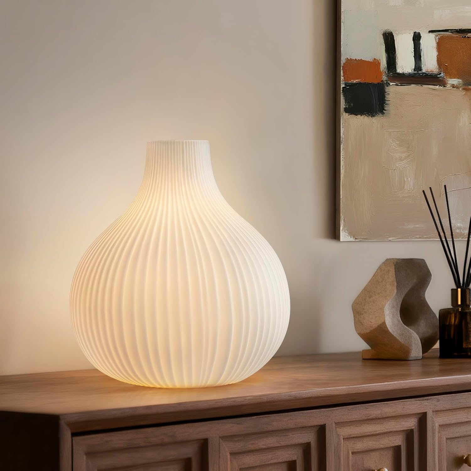 RONDURE 8.7" Modern Ceramic Table Lamp, Modern Bedside Lamps for Bedroom, Living Room and Nightstand, White Translucent Ceramic Shade, Warm Ambient Lighting, Home Decor Eos