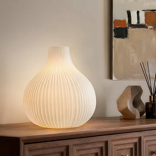 Miniatura 9 de RONDURE Lámpara de mesa moderna de cerámica de 11.6 pulgadas, lámparas de noche modernas para dormitorio, sala de estar y mesita de noche, pantalla