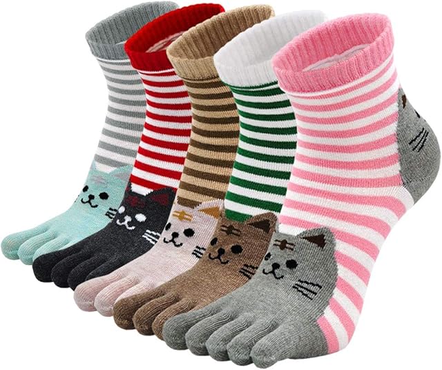 Womens Toe Socks Cotton Five Finger Running Socks Mini Crew Sport Socks, 4/5 Pairs