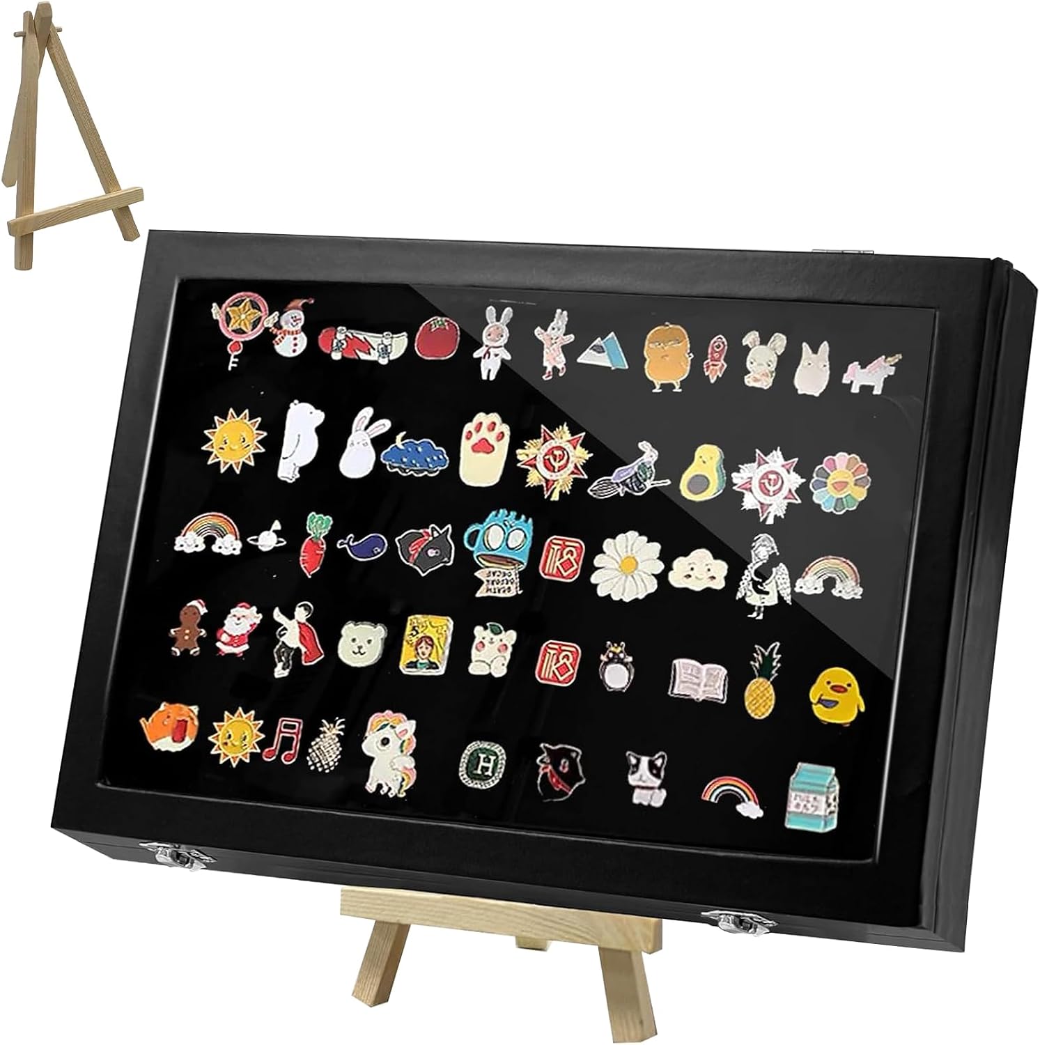 14" X 9.5" Large Shadow Box Display Frame with Separate Triangular Stand Tabletop & Wall Mount for Jewelry Pin Medal Badge Collection