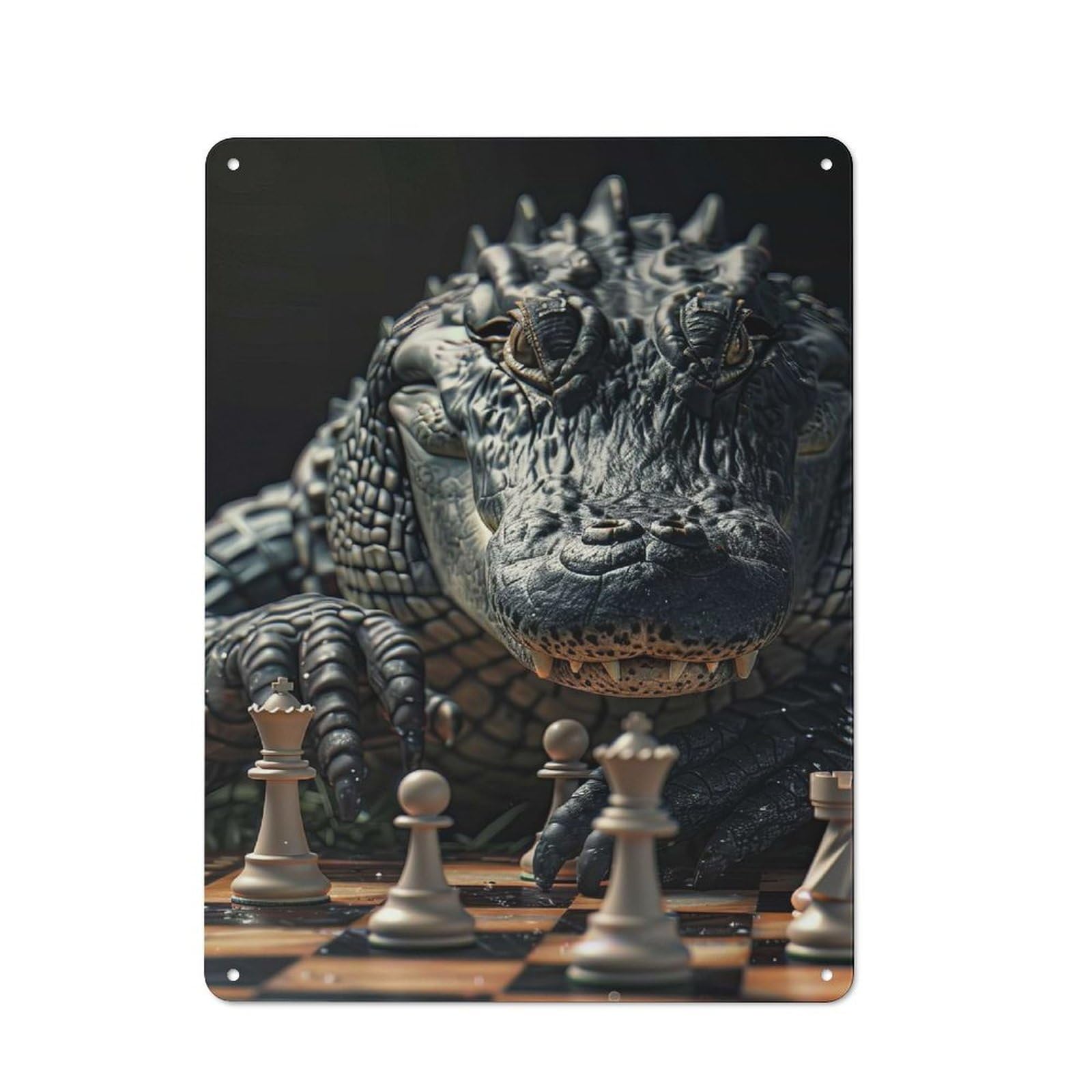Distressed Look Alligator Chess Decorative Tin Sign 40x30cm, Vintage Wall Decor for Lounge, Study, Pub Or Wall Gallery