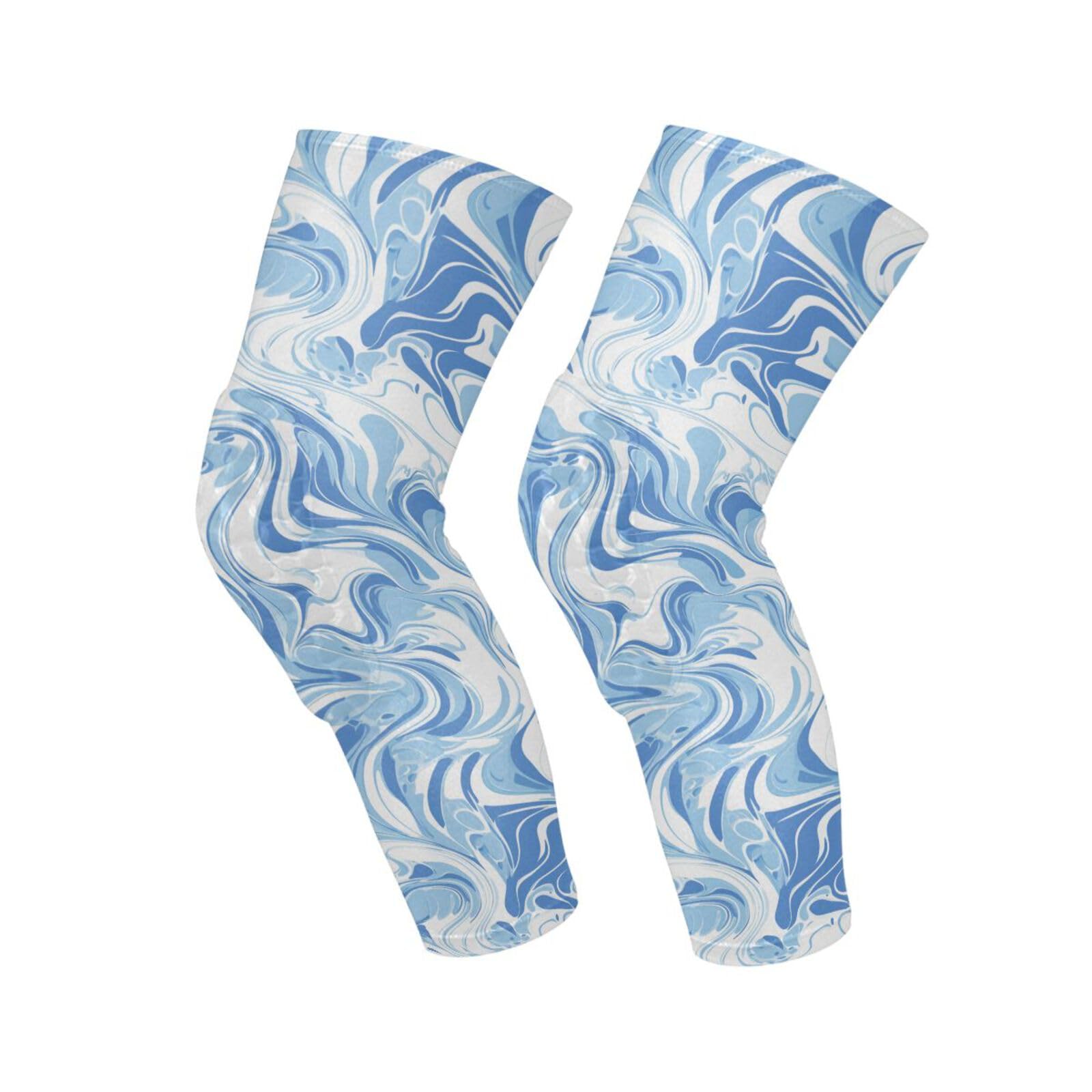 JUNZAN Marble Printed Basketball Knee Pads for Youth Kids Wrestling Knee Pads with Sleeves Sport Kneepads for Volleyball Football White Blue