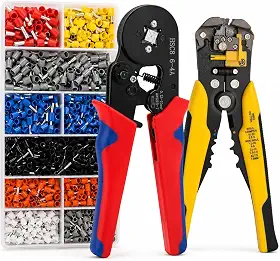 Kit Alicate Crimpador Terminal Tubular + Descascador e Decapador de Fios 3 em 1 com Maleta Organizadora e 1200 Terminais Ilhós – Ferramenta Profissional para Instalação e Reparo Elétrico