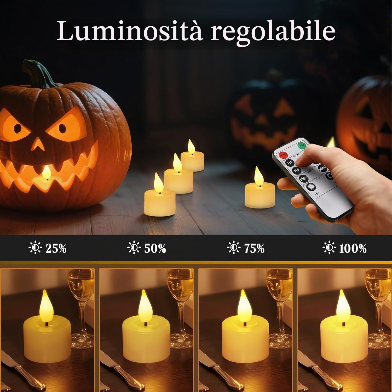 Candele ricaricabili Luce del tè, 12 pezzi candele a LED senza fiamma con Magia telecomando e timer, con base di ricarica per decorazione di Halloween Natale