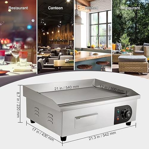 Vista 7 de VEVOR Plancha eléctrica comercial, 22 pulgadas, plancha plana de encimera de 1600 W, parrilla Teppanyaki de acero inoxidable con placa de cocción