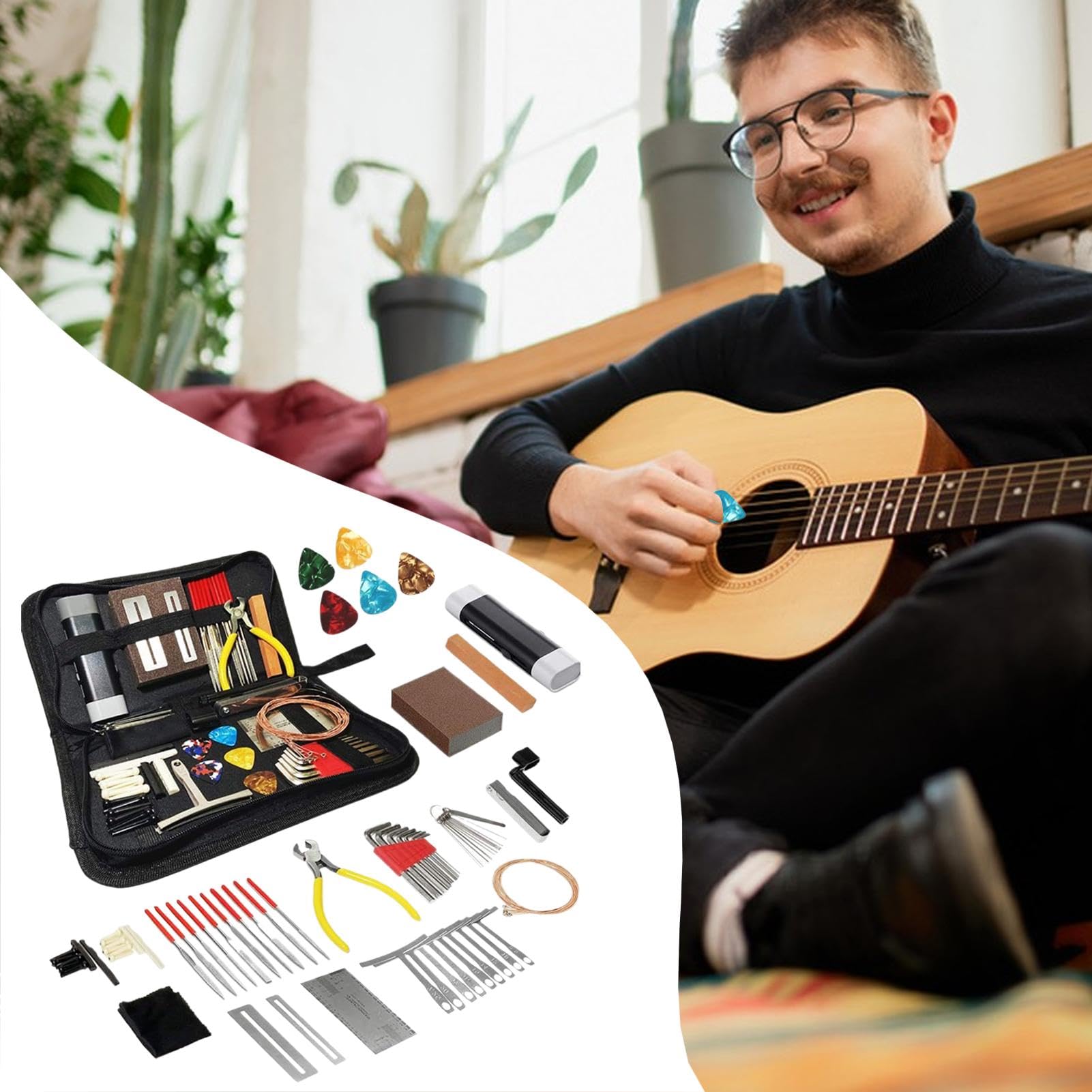 Kit di attrezzi per chitarra elettrica Set Cura Grandi Strumenti Corda, | Avanzato Estrattore Pioli Ponte, Proteggi Tasti Per Chitarre Acustiche Elettriche, Ukulele,