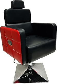 Leather Beauty Parlor Cutting Chair,Salon/Barber/Cutting/Makeup/Makeover Bride Bridegroom Chair, Cushioned Seat Back, with Hydraulic & Push Back System (Red Black)