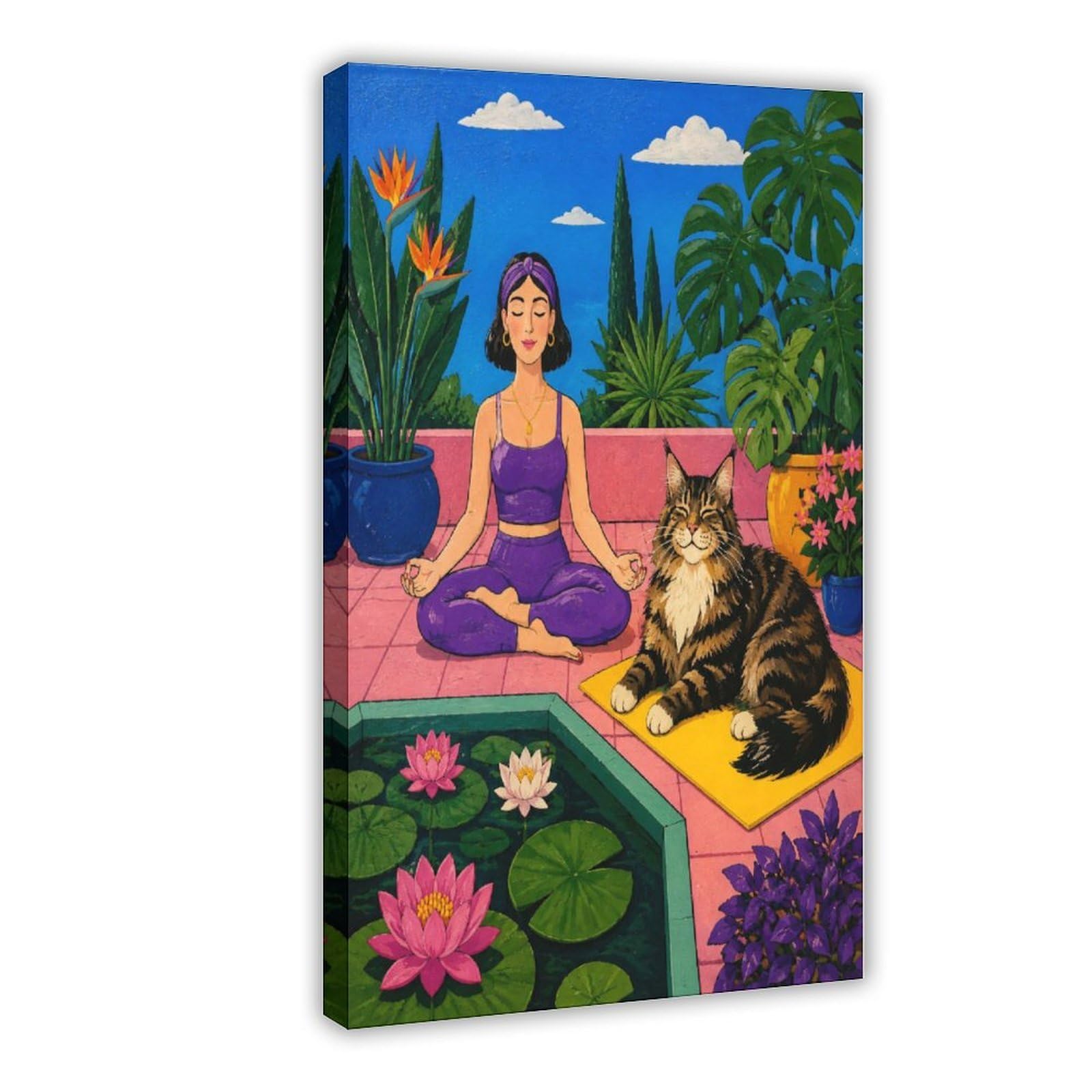 H3B8U2Y5 Mujer Yoga Atigrada Cuadro en Lienzo, Mascotas urbanas Residencia