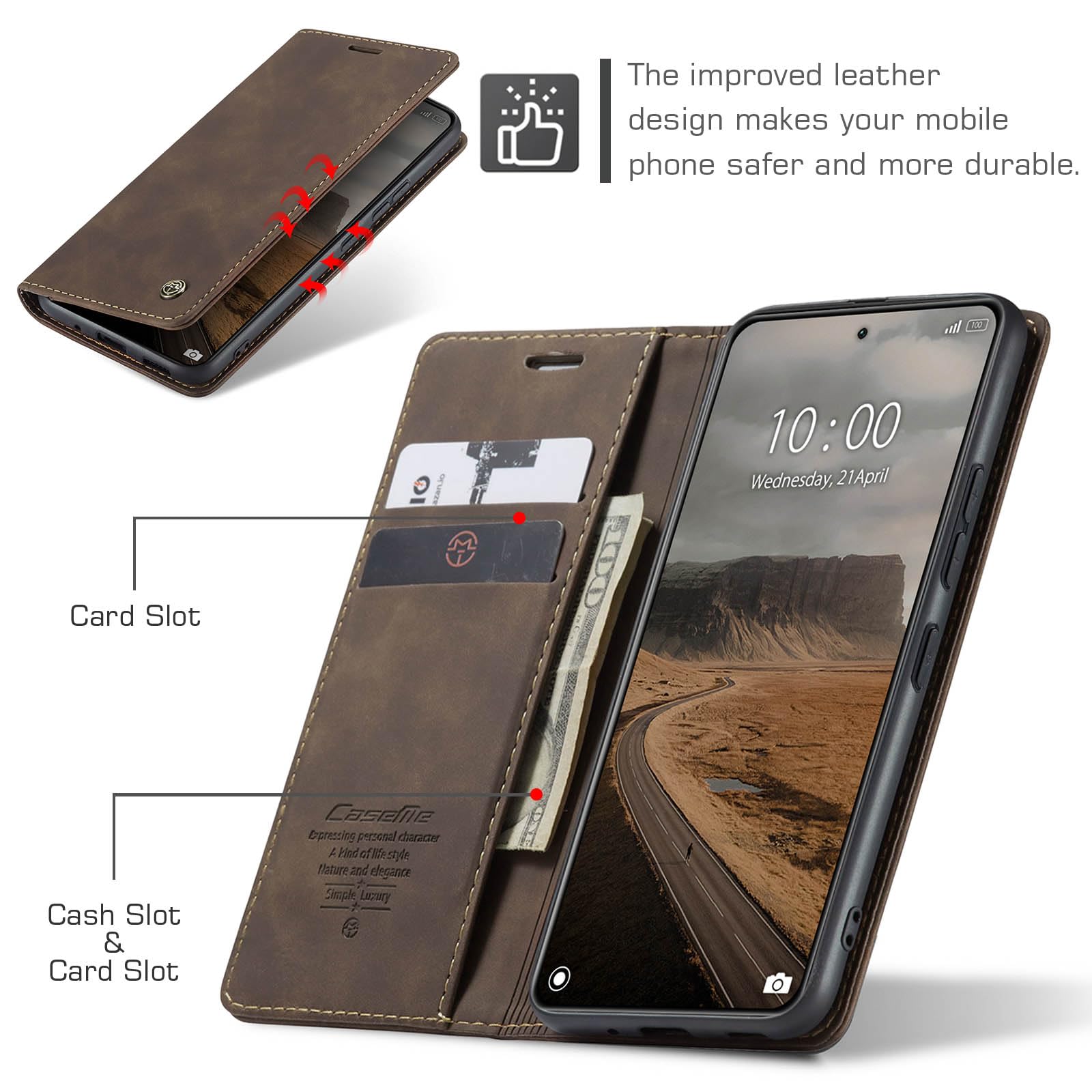 UFinetech for Xiaomi 14 Case, Leather Wallet Case for Xiaomi 14, Slim Shockproof, Magnetic Closure Flip, Kickstand - Image 2