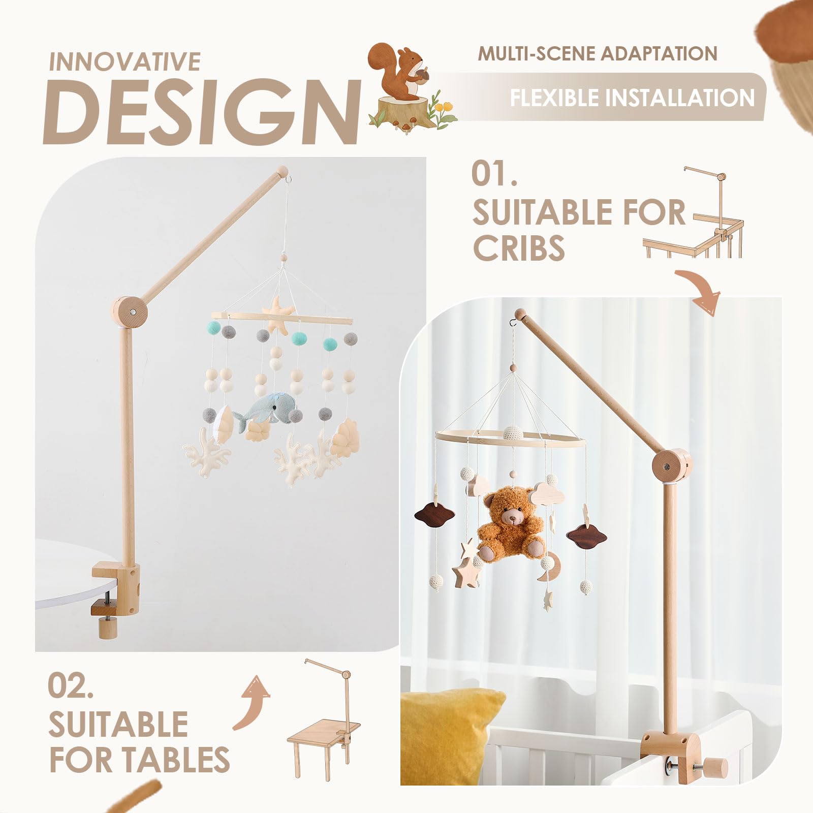 let's make Wooden Mobile Holder for Baby Bed Height Adjustable & 360° Rotating Mobile Arm with Extended Curved Base - Image 2