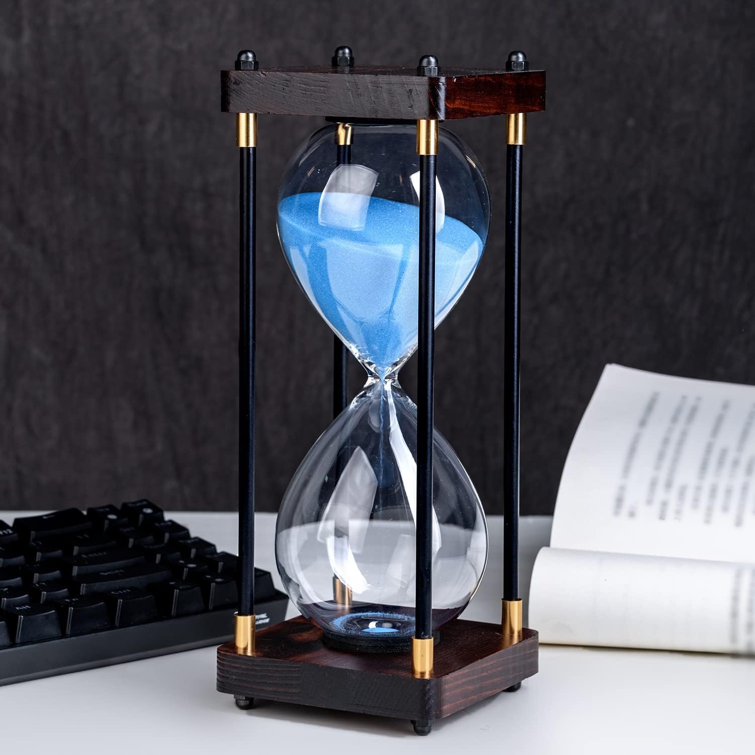 Hourglass Timer, 60 Minutes 30 Minutes Sand Timer Vintage Wooden Men's Ladies Quiet Clock for Home Office Kitchen Wedding Decor Ornaments (Blue-30 Minutes)