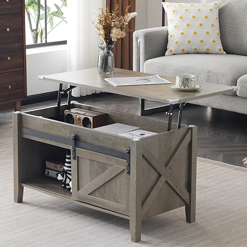 Miniatura 49 de VINGLI Mesa de centro con tapa elevable, 36 pulgadas, pequeña mesa de centro de madera con almacenamiento, mesa central rectangular de madera con