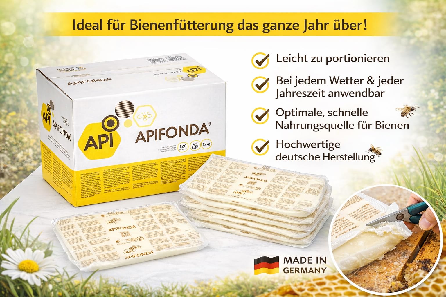 Südzucker Apifonda® Bienenfutter 12 kg (12x1 kg) – Futterteig für Bienen – gebrauchsfertig – ganzjährig einsetzbar – Imkereibedarf – Bienenfutterteig zur Fütterung