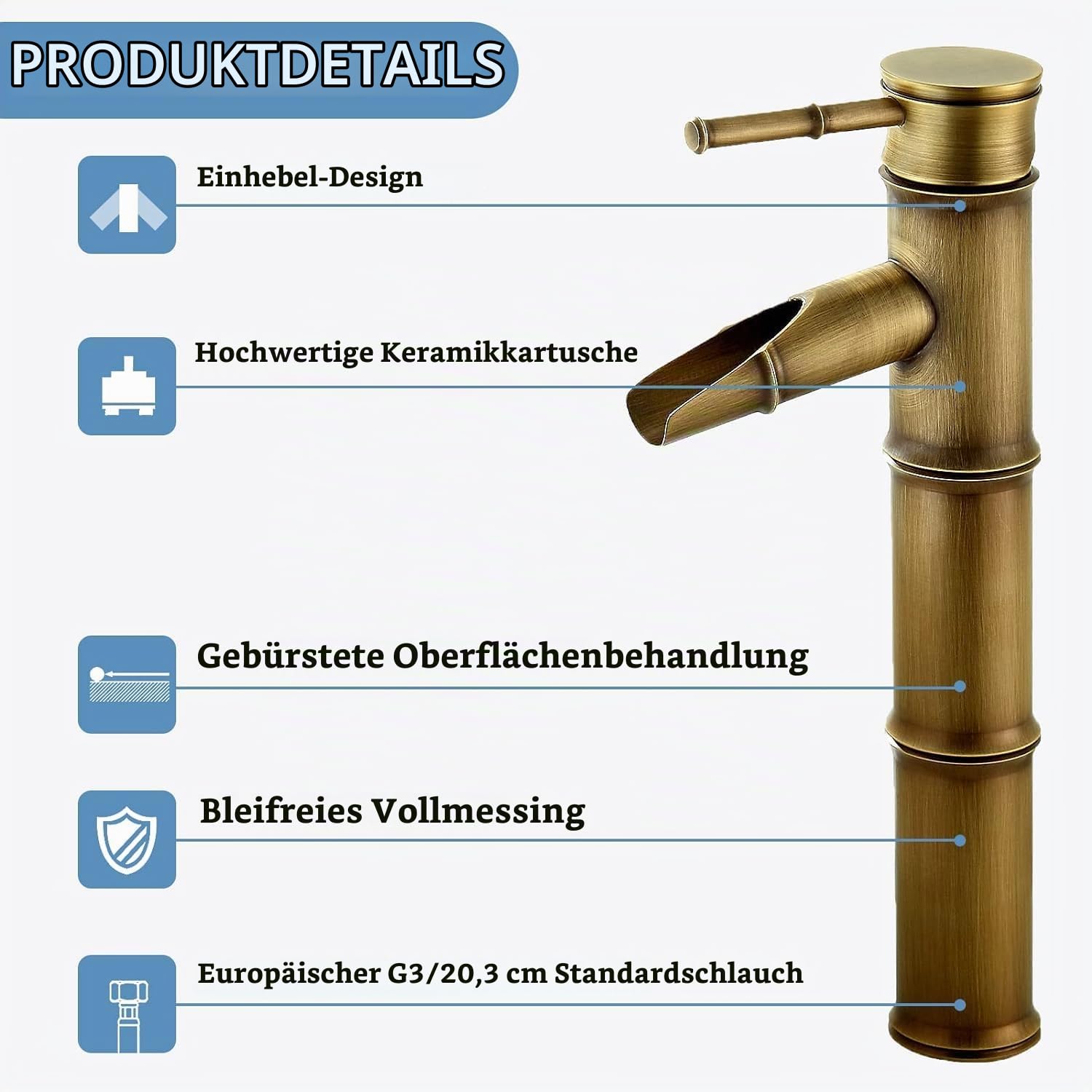Namuoto Bambus Wasserhahn Wasserfall Vintage, Einhebelmischer Mischbatterie