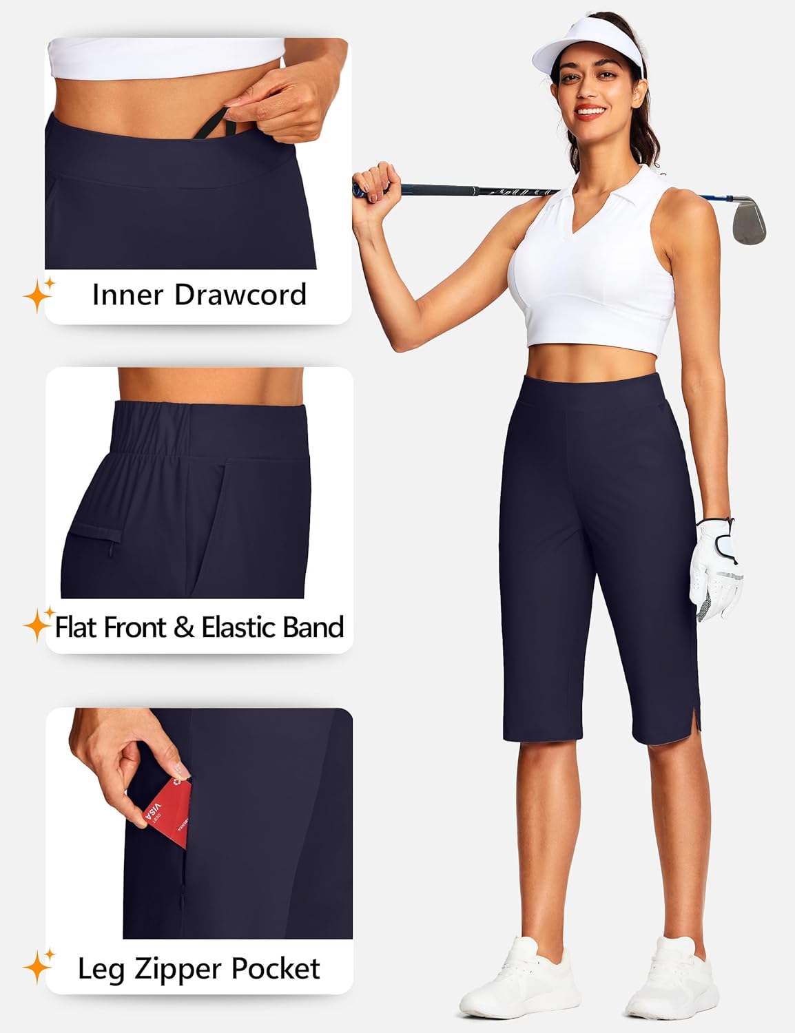 15"/ 18" Capri Pants for Women Summer Golf Capris Pant Pull On Stretch with Pockets Work Casual Dressy Slacks - Image 4