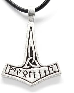 Pewter Thor's Hammer Runes Triquetra Mjolnir Pendant on Leather Necklace