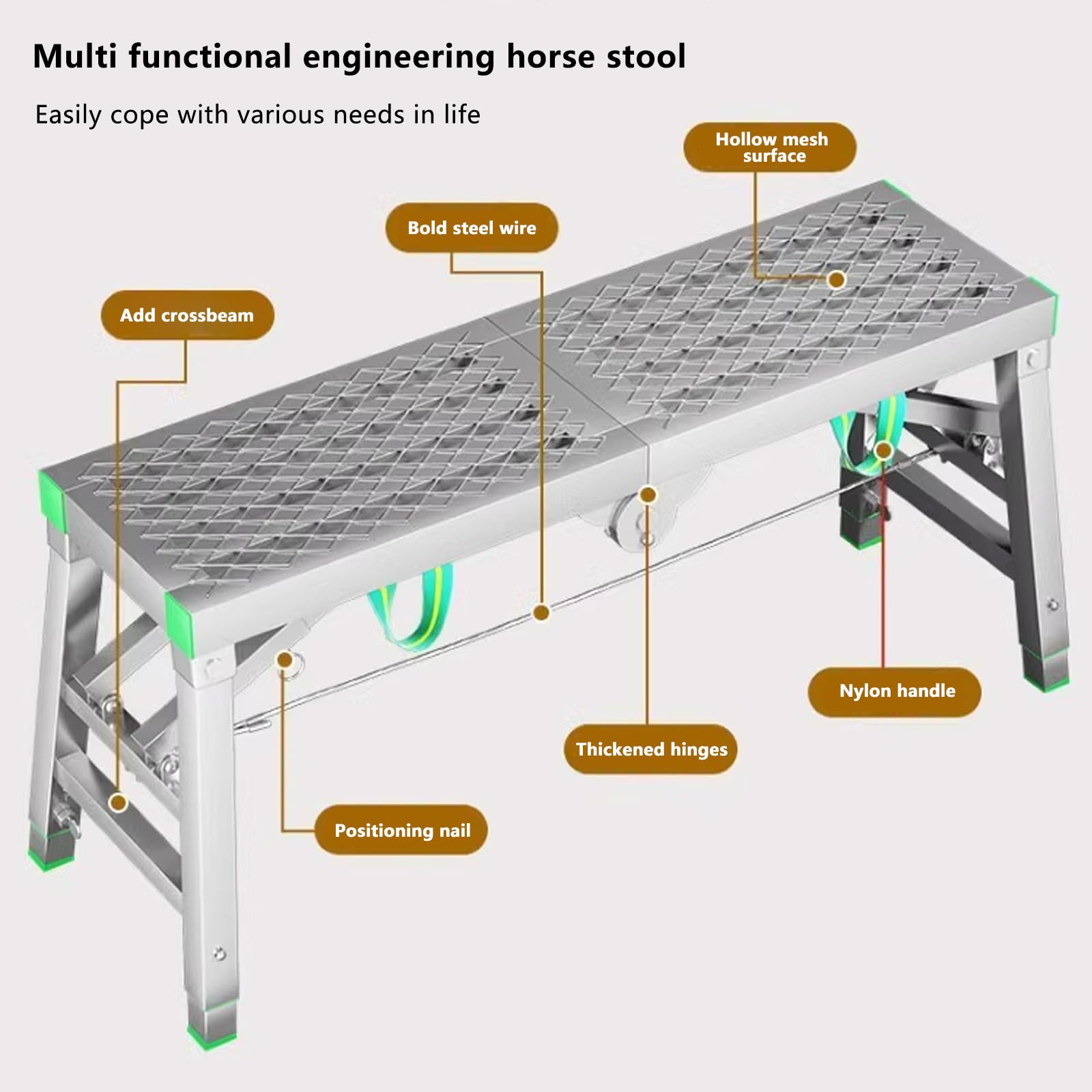 Plataforma de Trabajo Portátil Multifuncional de Aluminio,Plataforma de andamio,Plataforma de trabajo de aluminio para limpieza de techo,pintura y lavado de automóviles,carga máxima de (Size:160*30cm)