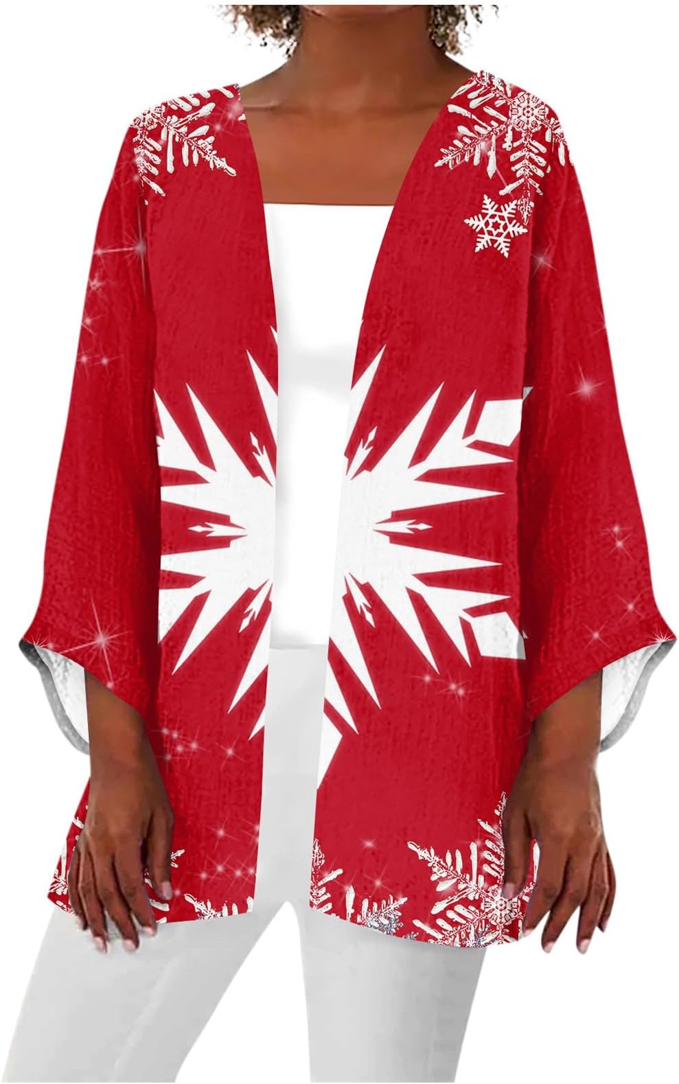 Christmas Cardigan for Women, Kimono Cardigan 3/4 Length Sleeve Tops Lightweight Cardigan Boho Kimonos