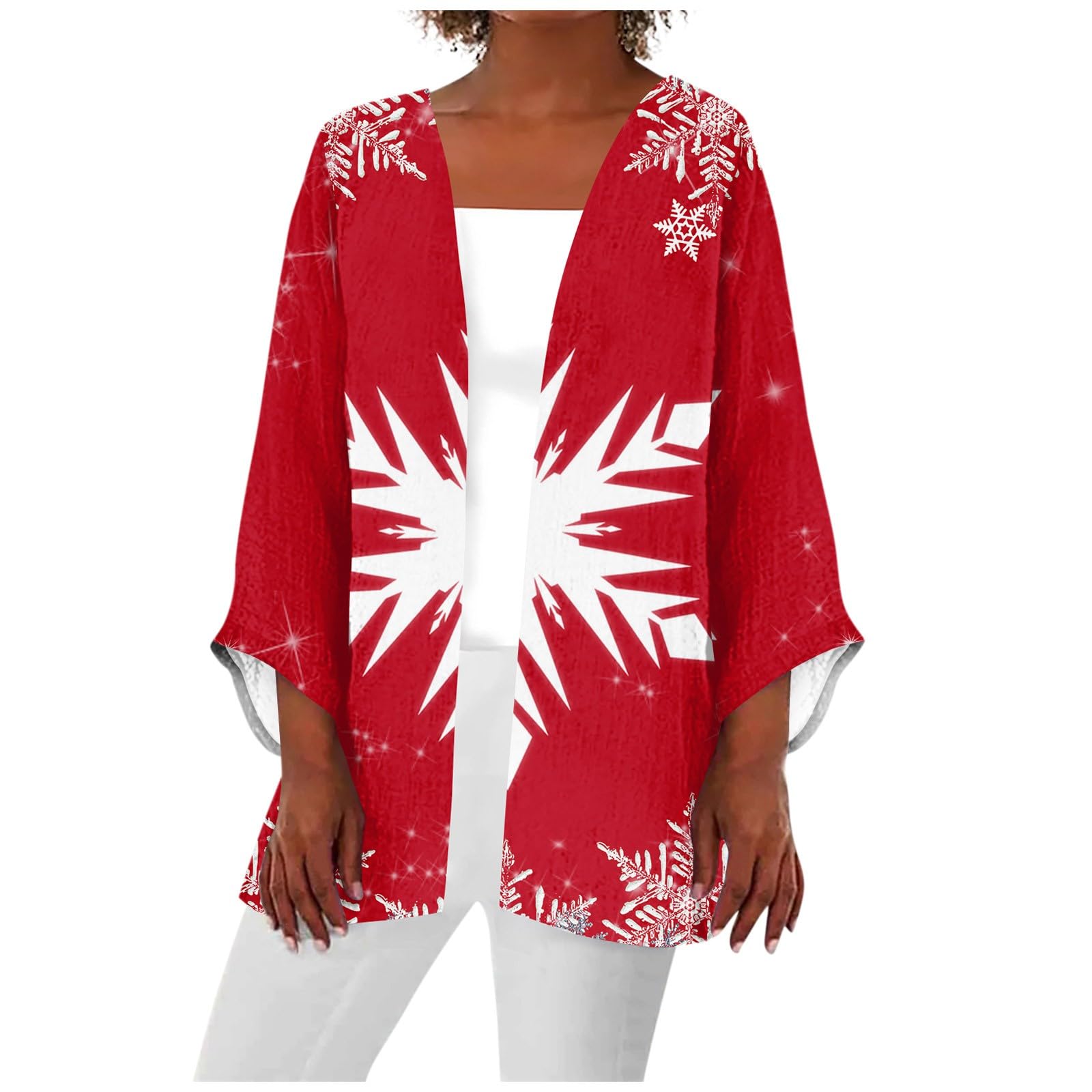 Christmas Cardigan for Women, Kimono Cardigan 3/4 Length Sleeve Tops Lightweight Cardigan Boho Kimonos